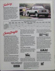 1989 GMC Sierra Pickup Truck CANADIAN Sales Brochure Original