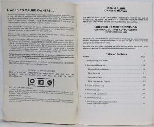 1980 Chevrolet Malibu Owners Manual