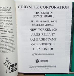 1983 Chrysler Plymouth Dodge Dealer Service Shop Manual Set Front Wheel Drive