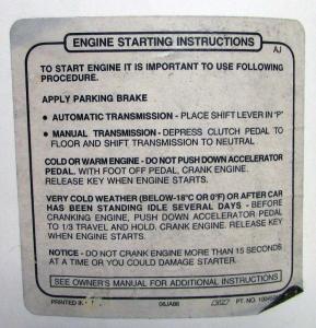 1986 Chevrolet Cavalier Owners Manual