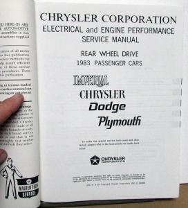 1983 Chrysler Dodge Plymouth Rear Wheel Drive Car Dealer Service Shop Manual Set