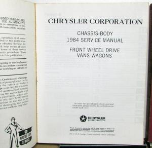 1984 Dodge Caravan & Plymouth Voyager Front Wheel Drive Van Service Shop Manual