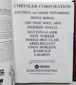 1984 Chrysler Plymouth Dodge Dealer Service Shop Manual Set Front Wheel Drive