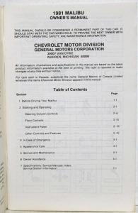 1981 Chevrolet Malibu Owners Manual