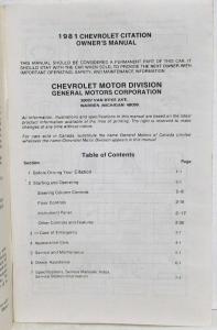 1981 Chevrolet Citation Owners Manual