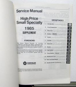 1985 Dodge Conquest Dealer Service Shop Repair Manual With Supplement