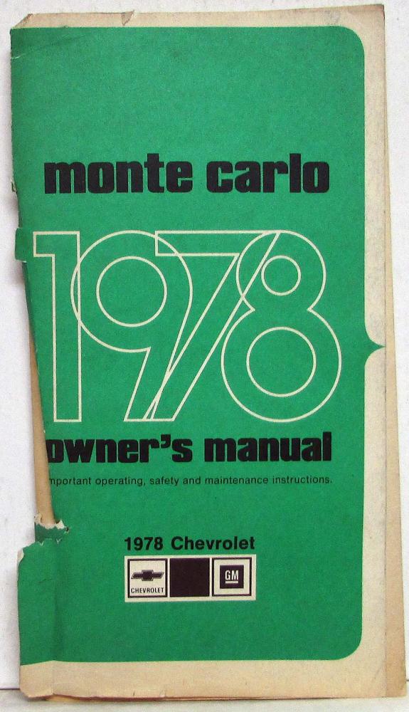 1978 Chevrolet Chevelle Monte Carlo Owners Operators Manual