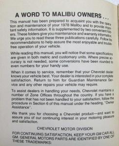 1978 Chevrolet Malibu Owners Manual