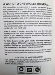 1979 Chevrolet Caprice Impala Owners Manual