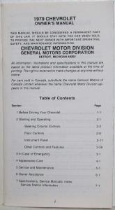 1979 Chevrolet Caprice Impala Owners Manual