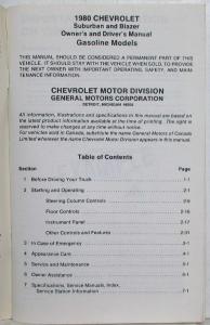 1980 Chevrolet Blazer and Suburban Owners and Drivers Manual