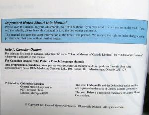1992 Oldsmobile Eighty Eight Owners Manual