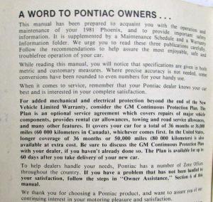 1981 Pontiac Phoenix Owners Manual