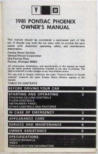 1981 Pontiac Phoenix Owners Manual