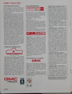 1990 GMC Truck Rally Van Wagon Sales Brochure Original
