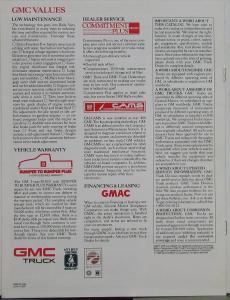 1990 GMC Truck Rally Van Wagon Sales Brochure Original