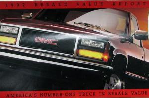 1992 GMC Trucks Pickup Van Resale Value Report Sales Brochure Original