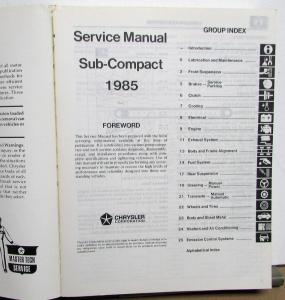 1985 Dodge Colt Dealer Service Shop Repair Manual Sub-Compact