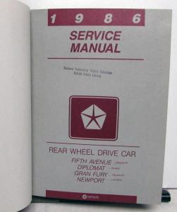 1986 Chrysler Dodge Plymouth Service Shop Manual RWD Diplomat Gran Fury Fifth Av