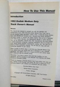1993 Chevrolet Kodiak Owners Manual with Maintenance Schedules and Warranty Info