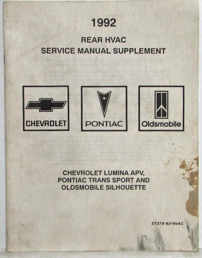 1992 Chevy Lumina APV Pontiac Trans Sport & Olds Silhouette Rear HVAC Supplement