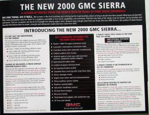 2000 GMC Sierra Pickup Truck  Professional Grade Data Sheet Original