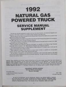 1992 Chevrolet C/K Service Shop Repair Manual Supplement - Natural Gas Powered