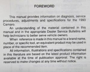 1993 Chevrolet Camaro Service Shop Repair Manual