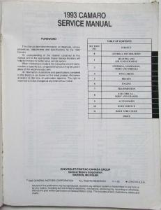 1993 Chevrolet Camaro Service Shop Repair Manual