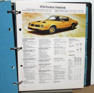 1976 Pontiac Dealer Sales Album Specs Options Firebird Trans Am Grand Prix