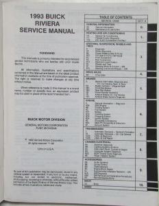 1993 Buick Riviera Service Shop Repair Manual