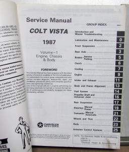 1987 Dodge Colt Vista Wagon Dealer Service Shop Manual Volume 1 & Supplement