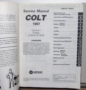 1987 Dodge Colt Dealer Service Shop Repair Manual Set Volumes 1 & 2