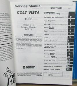 1988 Dodge Colt Vista Wagon Dealer Service Shop Manual Volume 1 & 2