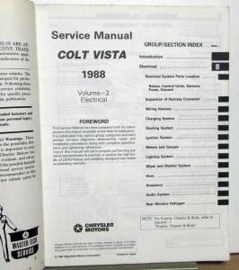 1988 Dodge Colt Vista Wagon Dealer Service Shop Manual Volume 1 & 2