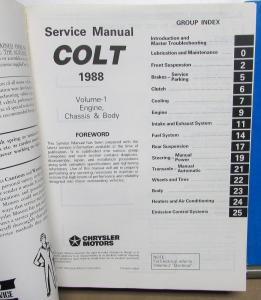 1988 Dodge Colt Dealer Service Shop Repair Manual Set Volumes 1 & 2