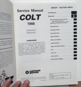 1988 Dodge Colt Dealer Service Shop Repair Manual Set Volumes 1 & 2