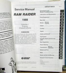 1988 Dodge Ram Raider Import Dealer Service Shop Manual 2 Volume Set