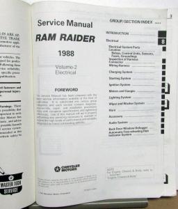 1988 Dodge Ram Raider Import Dealer Service Shop Manual 2 Volume Set