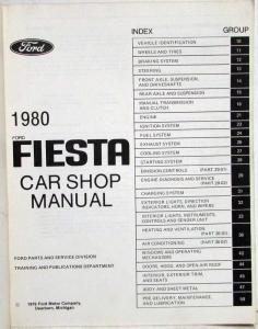 1980 Ford Fiesta Service Shop Repair Manual