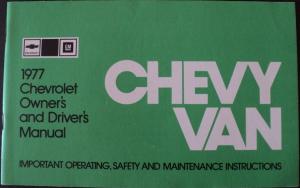 1977 Chevrolet Van Owners and Drivers Manual Passenger and Cargo G Series