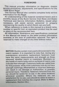 1988 Buick Regal Service Shop Repair Manual
