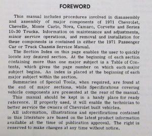 1971 Chevrolet Passenger Cars and 10-30 Series Trucks Chassis Overhaul Manual