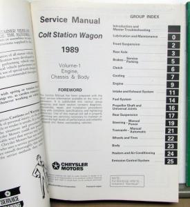 1989 Dodge Plymouth Colt Station Wagon Dealer Service Shop Repair Manual