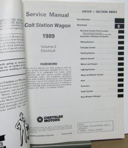 1989 Dodge Plymouth Colt Station Wagon Dealer Service Shop Repair Manual