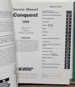 1989 Chrysler Conquest Dealer Service Shop Repair Manual 2 Volume Set