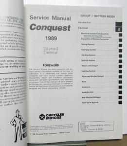 1989 Chrysler Conquest Dealer Service Shop Repair Manual 2 Volume Set