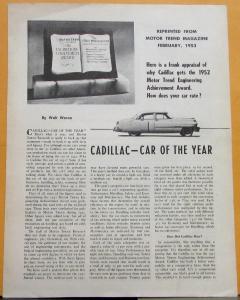 1952 Cadillac 62 Motor Trend Car of the Year Article Feb 1953 Sales Folder