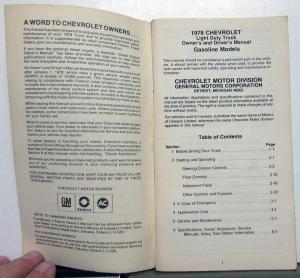 1978 Chevrolet Light Duty Pickup Truck Gas Owner Manual C/K Suburban Blazer