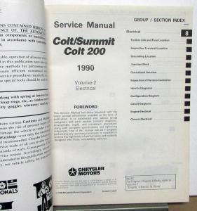 1990 Dodge Plymouth Colt & 200 Eagle Summit Service Shop Repair Manual 2 Vol Set